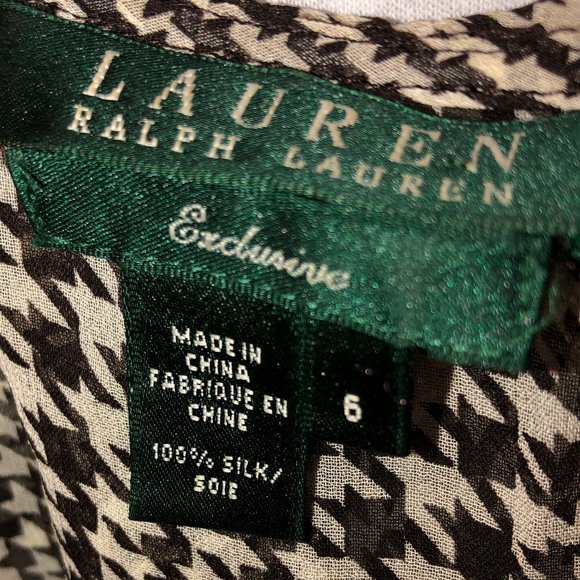Ralph Lauren Exclusive brown HOUNDSTOOTH ruffle trim true wrap top 6 sem… - Picture 2 of 4
